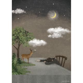 【日下明　受注作品：2025年1月上旬ご配送予定】Giclee Print『見つからない夜は雲に流れて』木製パネル加工(小)